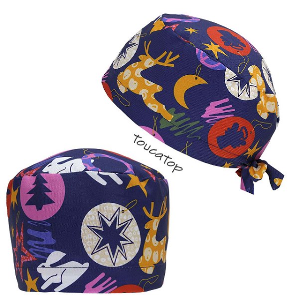 Gorro Cirúrgico, Enfeites de Natal, Rena, Anjo, Estrela, Lua, Azul
