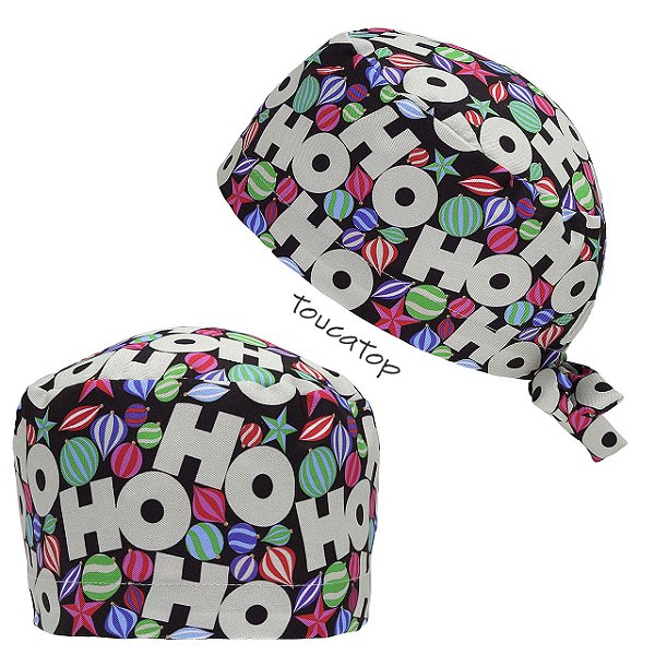 Gorro Cirúrgico, Natal, HoHoHo, Bolinhas Natalinas, Preto