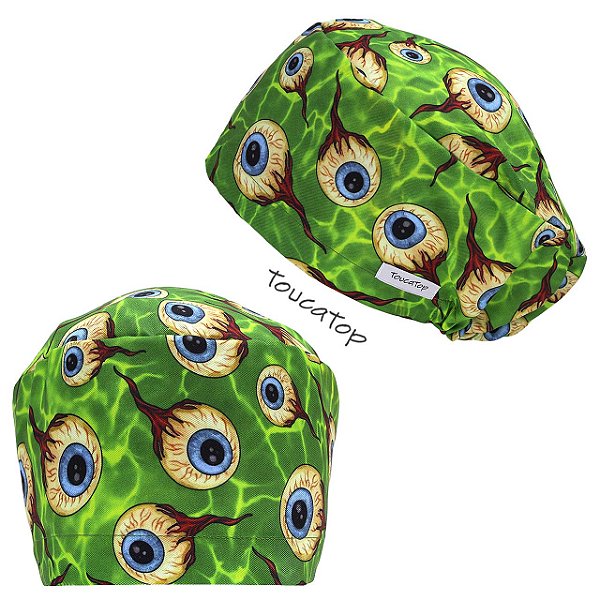 Touca Feminina ALICE, Globo Ocular, Íris Azul, Veios Verdes, Verde