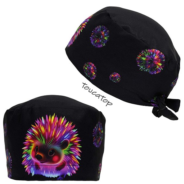 Gorro Cirúrgico, Porco Espinho colorido Neon, Azul, Rosa, Verde, Preto