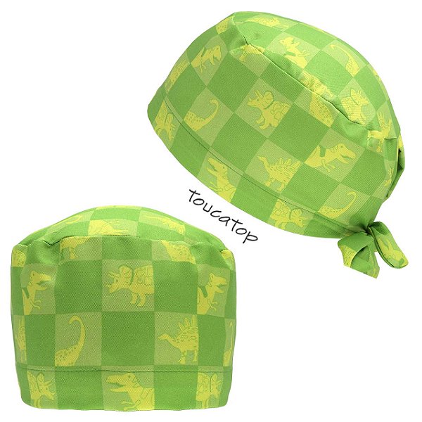 Gorro Cirúrgico, Dinossauro Verde, Xadrez, Verde