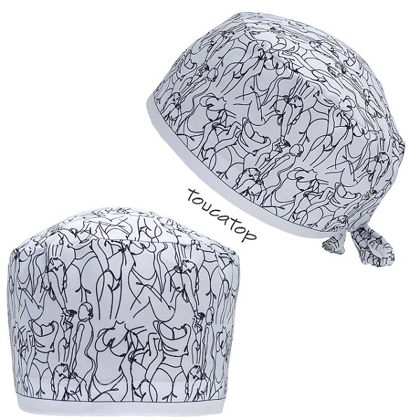 Gorro Cirúrgico, Silhuetas Femininas, Traços Preto, Branco