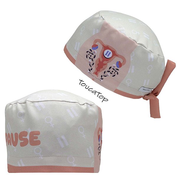 Gorro Cirúrgico, Menopause, Útero Pausado, Barra Salmão, Bege