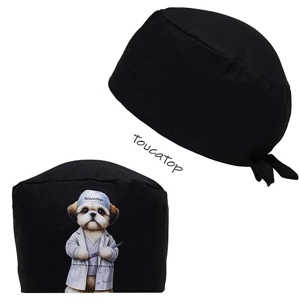 Gorro Cirúrgico, Dr Shih Tzu, Cachorrinho com Bísturi, Preto