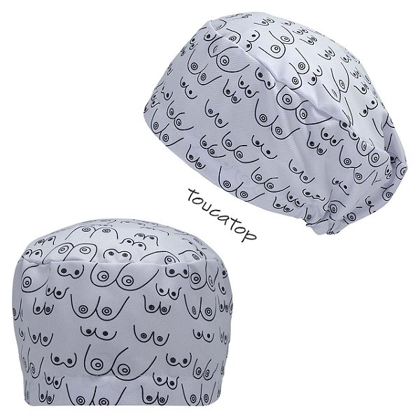 Touca Feminina ALICE, Mamas Peitos, Traços Pretos, Branco