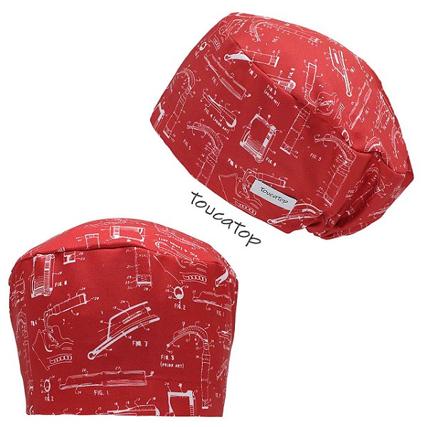 Touca Feminina ALICE, Laringoscópios, Planta Técnica, Vermelho
