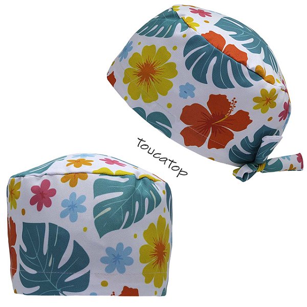 Gorro Cirúrgico, Flores Diversas Coloridas, Azul, Amarelo, Branco