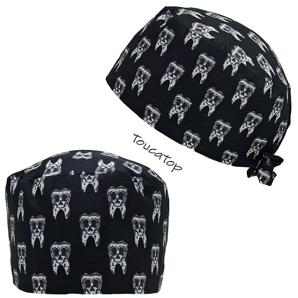 Gorro Cirúrgico, Caveira em forma de Dente, Branco, Preto