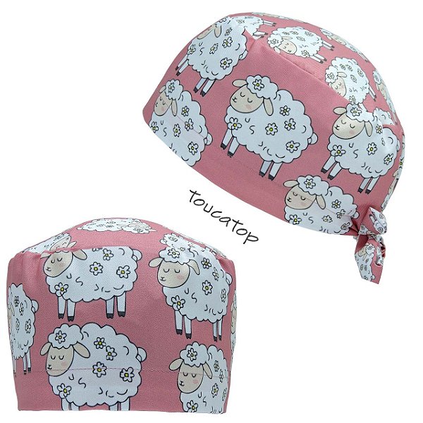 Gorro Cirúrgico, Ovelhas, Flores, Coral
