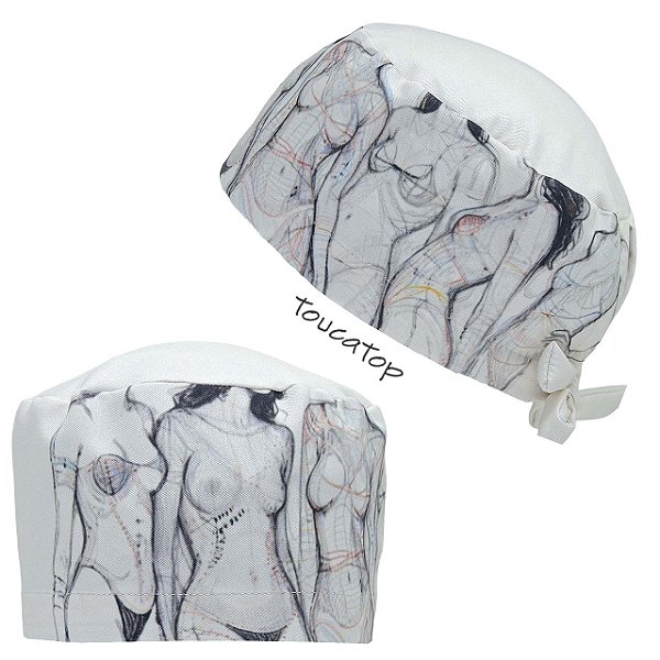 Gorro Cirúrgico, Silhuetas Femininas, Rabiscos corpo, Bege