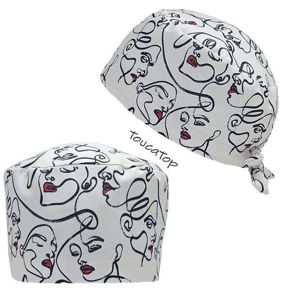 Gorro Cirúrgico, Traços Rostos, Baton Vermelho, Bege