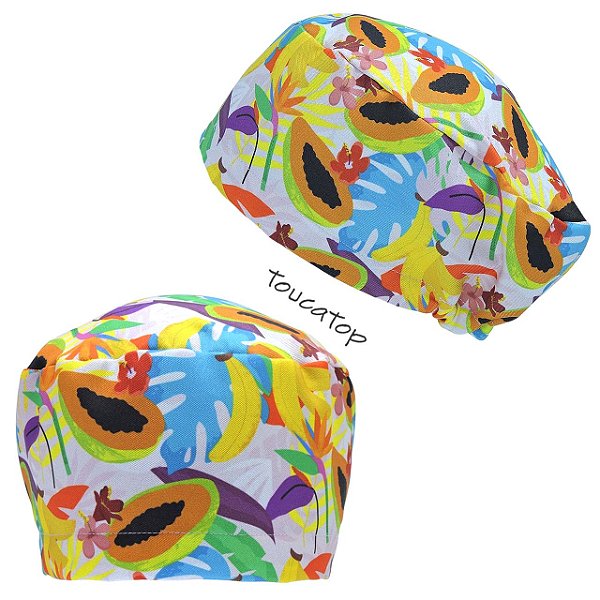 Touca Feminina ALICE, Frutas Tropicais Coloridas, branco