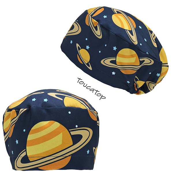 Touca Feminina ALICE, Varios Planeta Saturno, estrelas, Azul Marinho