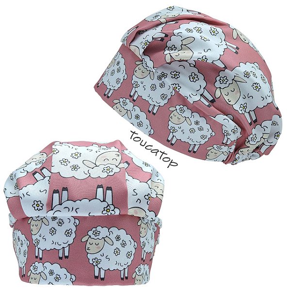 Touca Cirúrgica Feminina, Ovelhas, Flores, Coral