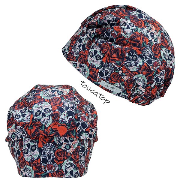 Touca Cirúrgica, Caveiras Mexicanas Brancas, Rosas Floral, Vermelho