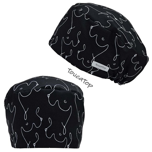 Touca Feminina ALICE, Seios e Mamas Estilizados, traço branco, Preto