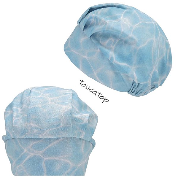 Touca Cirúrgica Feminina, Águas cristalinas, ondas, Azul claro