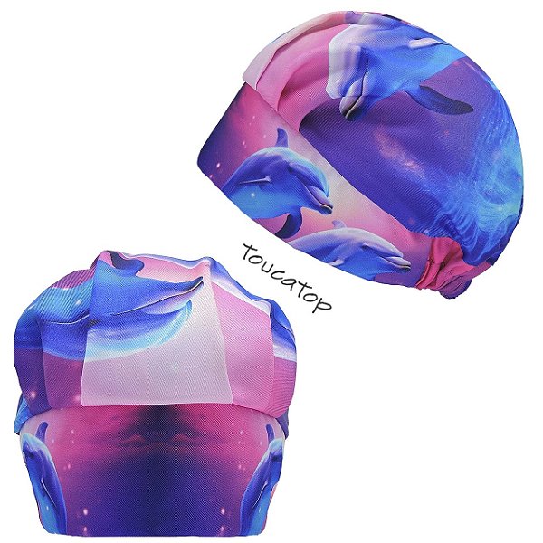 Touca Cirúrgica Feminina, Golfinhos Azul, Rosa