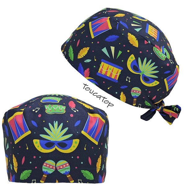 Gorro Cirúrgico, Carnaval, Chocalhos coloridos, Máscara, Pena, Azul