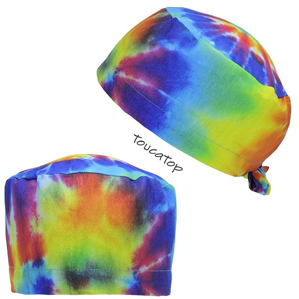 Gorro Cirúrgico, Tie-Dye Colorido, Amarelo, Roxo, Azul, Verde