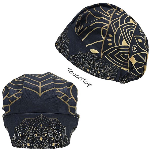 Touca Cirúrgica Feminina, Mandala Dourada, Preto