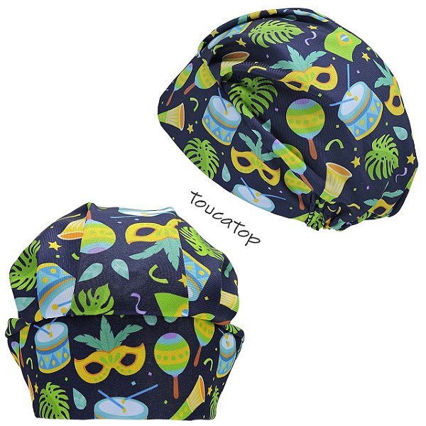 Touca Cirúrgica Feminina, Carnaval Verde, Máscara, Bandeira, Azul