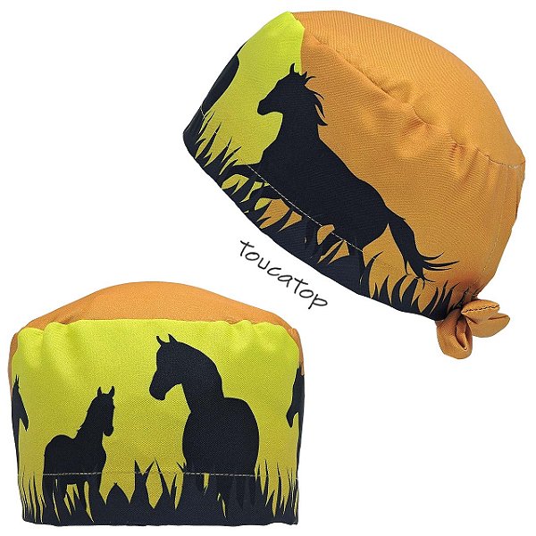 Gorro Cirúrgico, Cavalos Selvangens, Pôr do sol Amarelo, Laranja