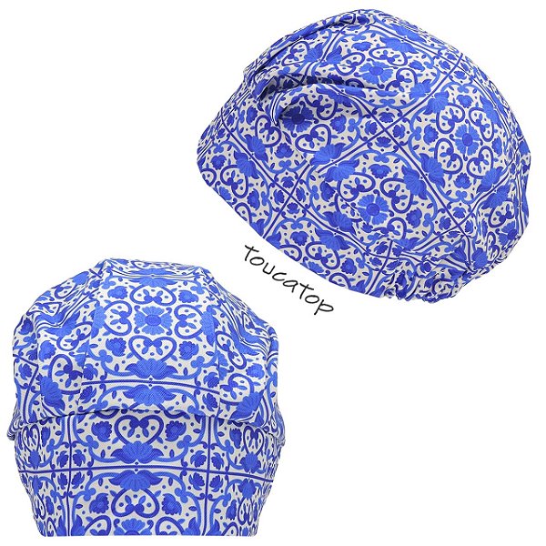Touca Cirúrgica Feminina, Azulejos Português, Azul Royal