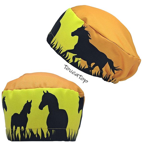 Touca Feminina ALICE, Cavalos Selvangens, Pôr do sol Amarelo, Laranja