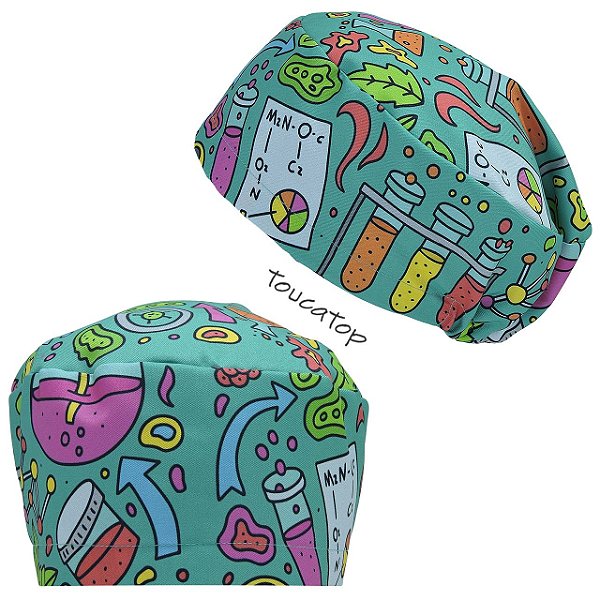 Touca Feminina ALICE, Laboratório, Tubos de Ensaio, Verde