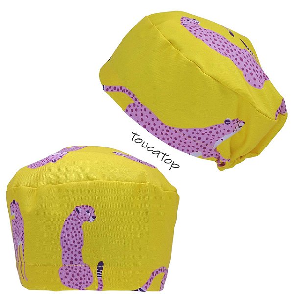 Touca Feminina ALICE, Leopardo Rosa, Amarelo