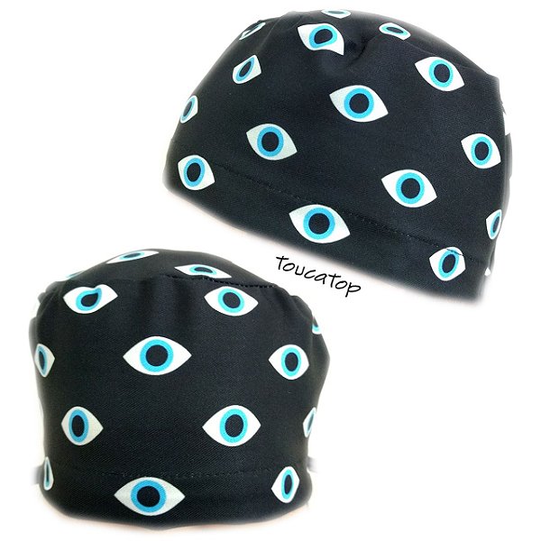 Gorro Cirúrgico, Vários Olhos Azuis, Oftalmologia, Preto