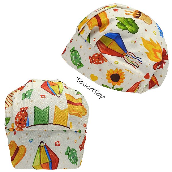 Touca Cirúrgica Feminina, Festa Junina, Bala, Girassol, Chapéu, Creme