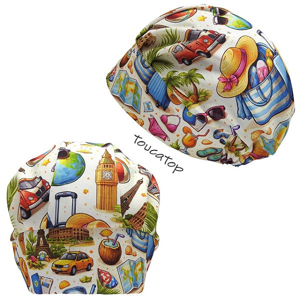 Touca Cirúrgica Feminina, Viajens pelo Mundo, Creme