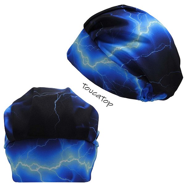 Touca Cirúrgica Feminina, Tempestade, Raios Azuis, Azul Preto Degrade