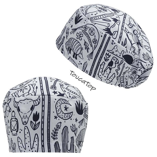 Touca Feminina ALICE, Símbolos Nordestinos, Crânio boi, cactos, Branco