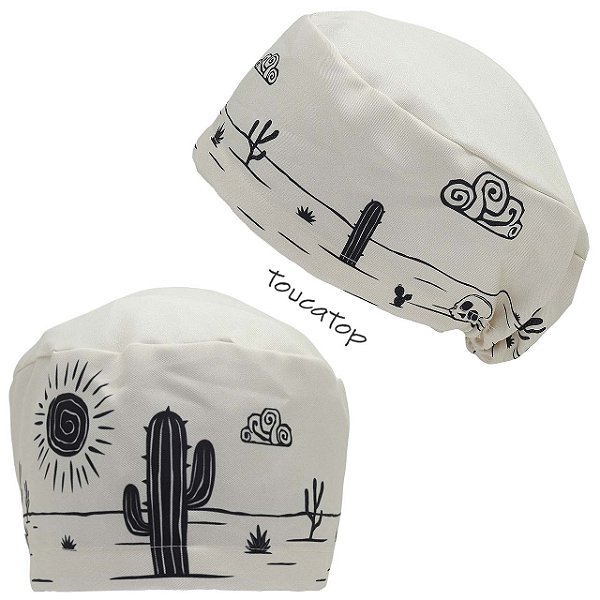 Touca Feminina ALICE, Sertão Nordetino, Cactos, Sol, Estilizado, Creme