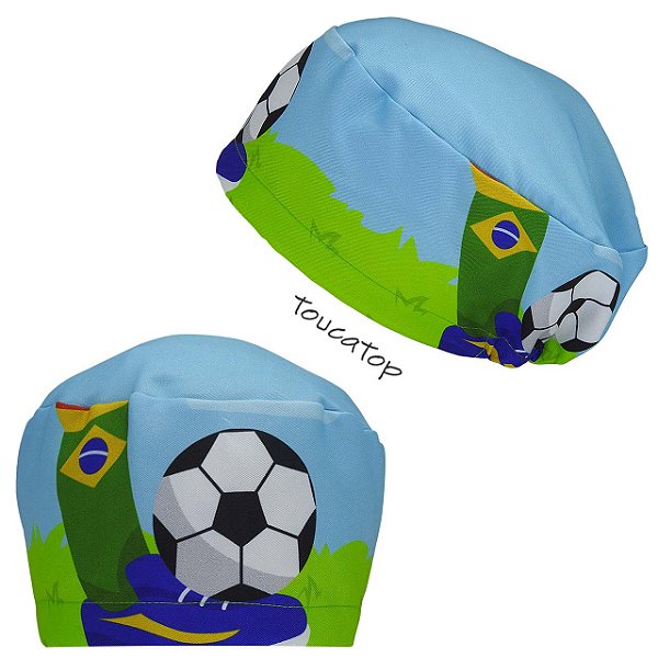 Touca Feminina ALICE, Chuteira Azul, Bola, Meia do Brasil, Azul Claro