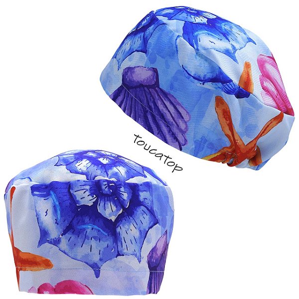 Touca Feminina ALICE, Fundo do Mar, Conchas, Estrelas, Azul