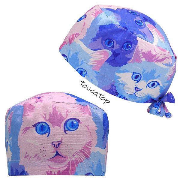 Gorro Cirúrgico, Carinhas de Gatinhos, Rosa, Azul, Lilás