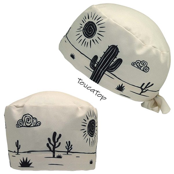 Gorro Cirúrgico, Sertão Nordetino, Cactos, Sol, Estilizado, Creme