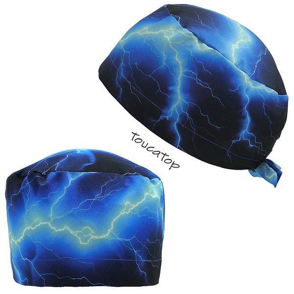 Gorro Cirúrgico, Tempestade, Raios Azuis, Azul Preto Degrade