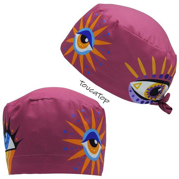 Gorro Cirúrgico, Olhos Místicos Azul, Laranja, Rosa Blush