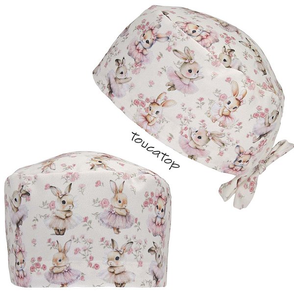 Gorro Cirúrgico, Coelinhas Bailarinas, Flores Rosa, Areia