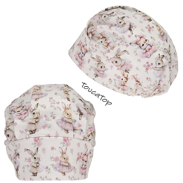 Touca Cirúrgica Feminina, Coelinhas Bailarinas, Flores Rosa, Areia