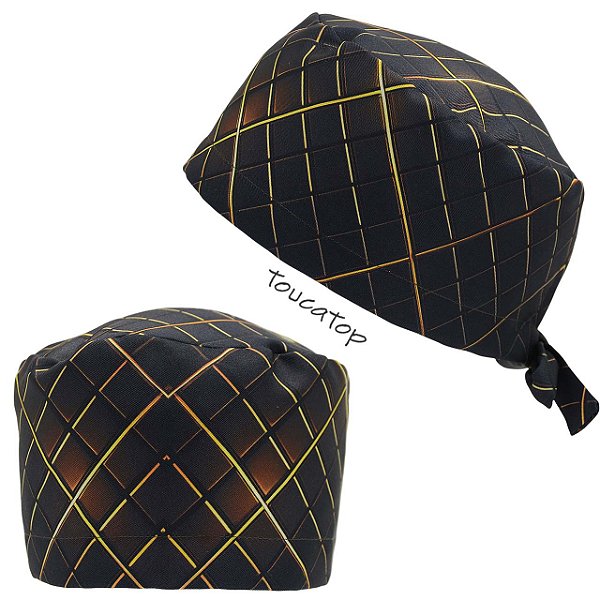 Gorro Cirúrgico, Grade Dourada, Degradê Marrom, Preto