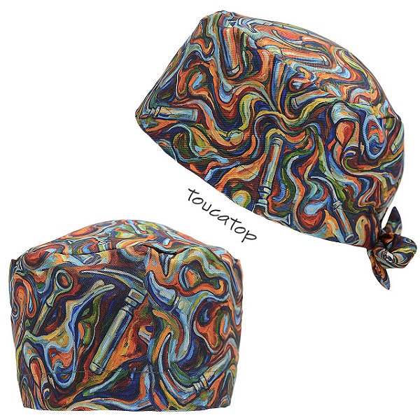 Gorro Cirúrgico, Arte Abstrata, Laringoscópios, Laranja, Azul