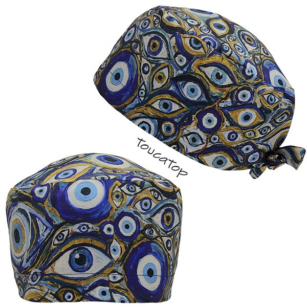 Gorro Cirúrgico, Arte, Olho Grego, Pintura Óleo, Azul