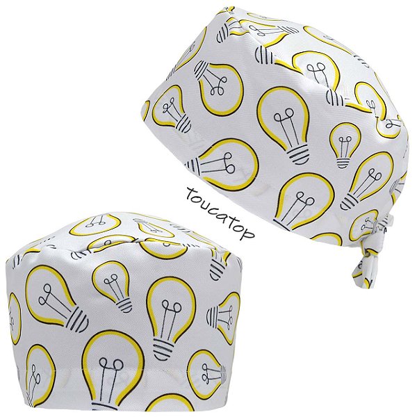 Gorro Cirúrgico, Lâmpadas Acesas, Contorno Amarelo e Preto, Branco
