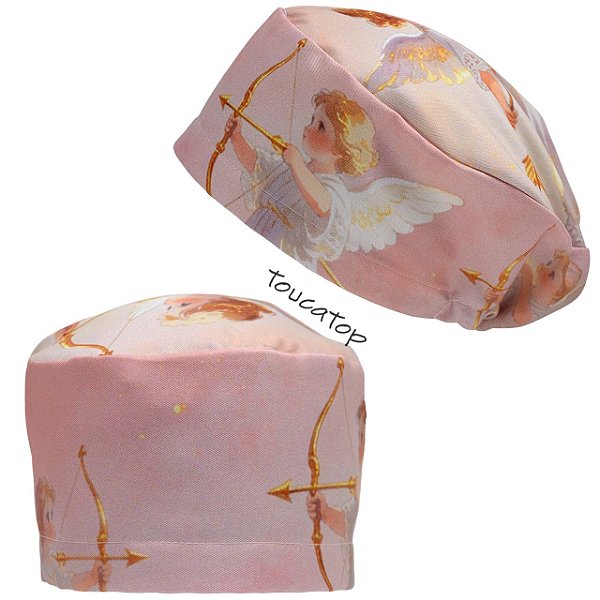Touca Feminina ALICE, Cupido, Anjos, Arco e Flecha Dourado, Rosa